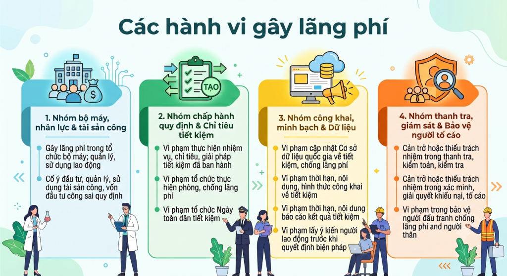 Các hành vi gây lãng phí theo Nghị định mới về tiết kiệm, chống lãng phí năm 2026.